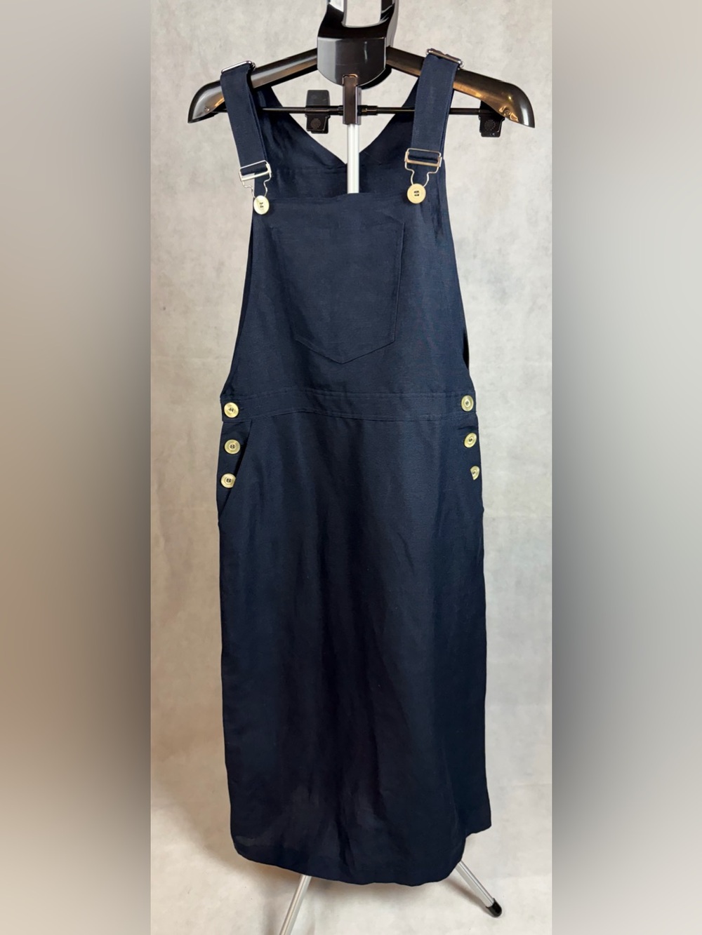Vintage Sergio Valente Navy Linen Blend Overall Midi Dress Size 10